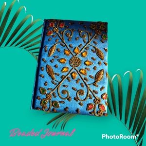 New Handcrafted Blue Lined Beaded/sequined Journal - X